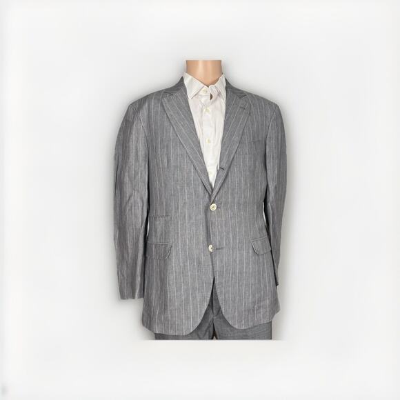 Brunello Cucinelli 100% Linen Blazer Sportcoat Gray Striped 50US/40R Men’s